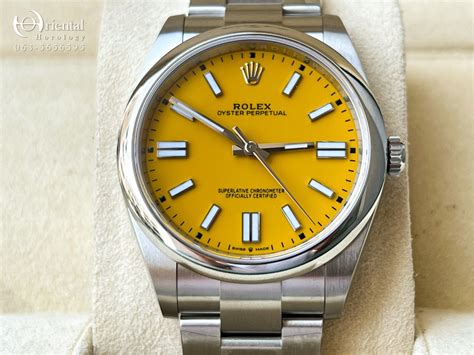 rolex oyster perpetual with yellow dial|rolex oyster perpetual 41 yellow.